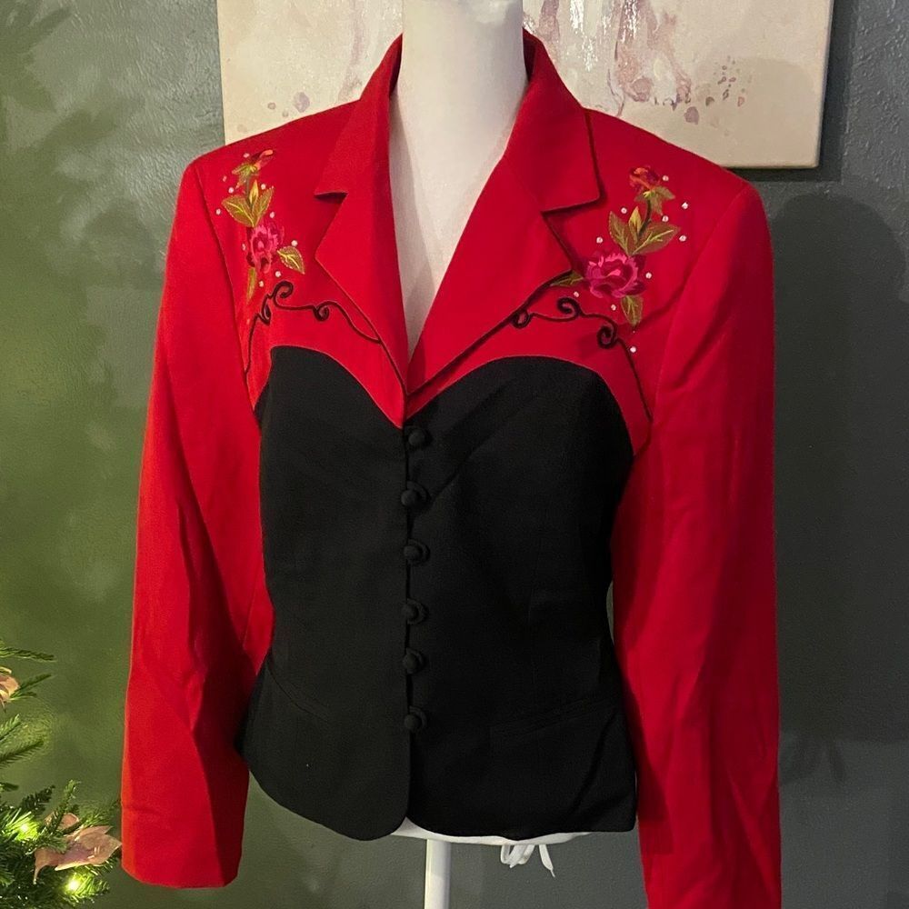 Vintage Hairston Roberson Embroidered Red and Black jacket size 6 new old stock